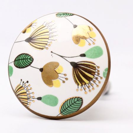 Crown Imperial Flower Golden Pattern Ceramic Cabinet Knobs Online