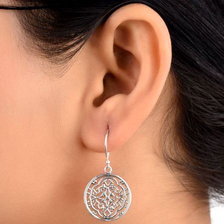 Round 92.5 Floral Filigree Silver Earrings Modern Jewelry For Women
