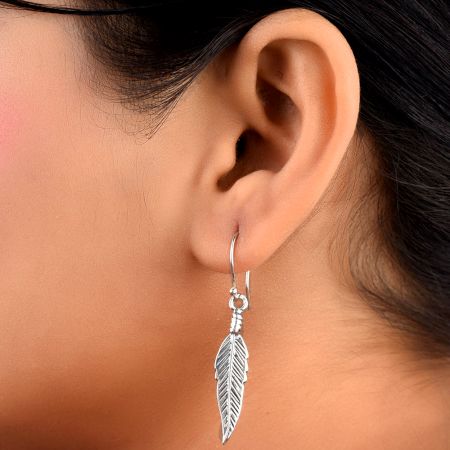 Leaf Design 92.5 Sterling Silver Dangler Earrings For women