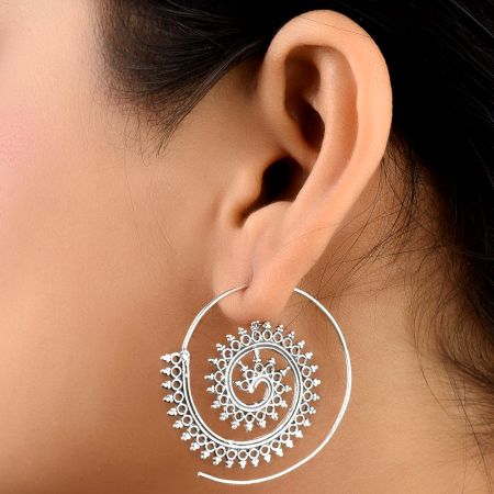 Spiral Drop 92.5 Sterling Silver Earrings With Leaf design