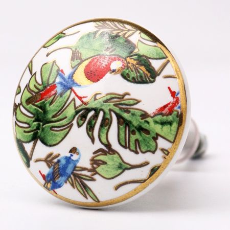 Tropical Macaw birds Ceramic furniture Knobs with gold work