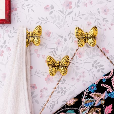 Modern Gold Butterfly Metal Wall Hooks-3 Pieces