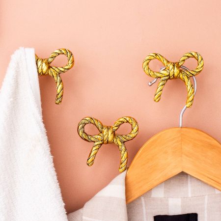 Decorative Gold Bow Metal Wall Hooks-3 Pieces