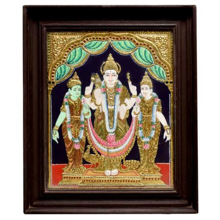 Painting Of Lord Vishnu With Ridhi Sidhi In Tanjor Art