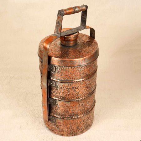 Vintage Handmade Copper Tiffin Box for Collection and Decoration