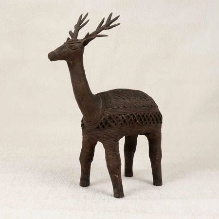 Handmade Vintage Brass Standing Deer in Bastar Art