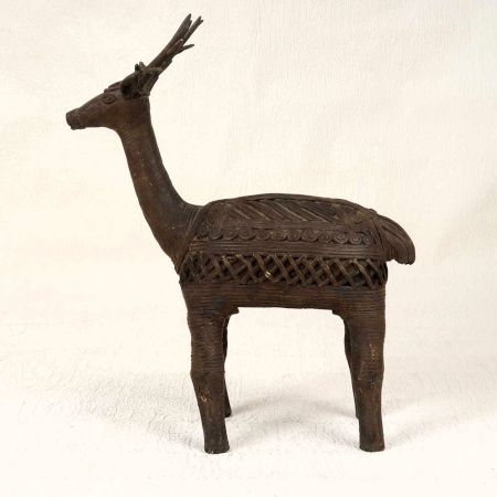 Handmade Vintage Brass Standing Deer in Bastar Art