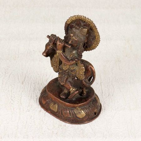 Handmade Brass Lord Krishna Statue with Cow for Prayer Room