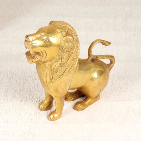 Golden Finish Brass Lion Statue for Home Decoration and Collection