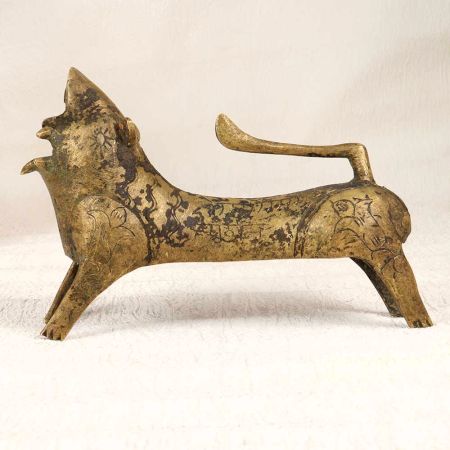 Eastern India Art Brass Lion Statue in Vintage Finish for Decor