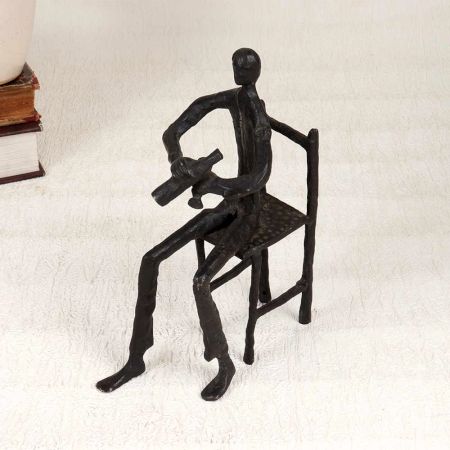 Vintage Finish Brass Statue of Musician for Collection and Decor