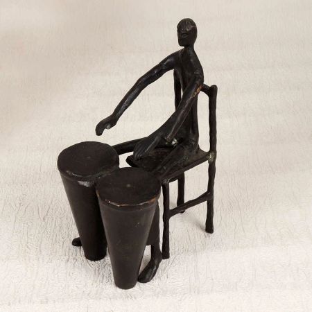 Handmade Vintage Brass Statue of Musician Playing Drums for Decor