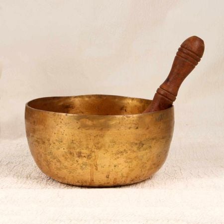 Vintage Bell Metal Om Singing Bowl with Wooden Mallet for Meditation