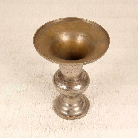 Nickel Plated Grey Brass Flower Pot with Engraving for Decor