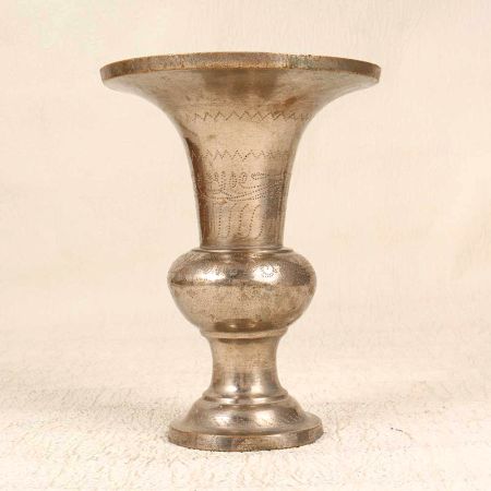 Nickel Plated Grey Brass Flower Pot with Engraving for Decor