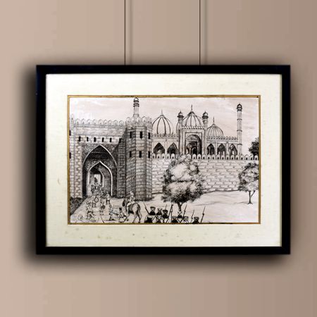 Vintage Paper Sketch of British Soldiers at Red Fort for Hanging