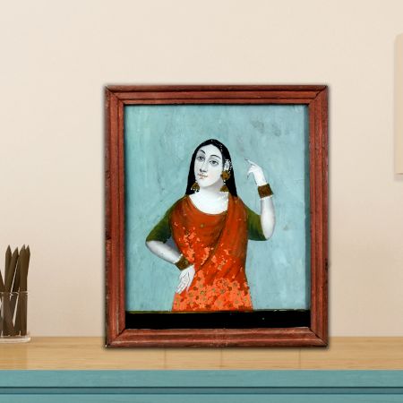 Vintage Glass Painting of Lady for Home Decoration
