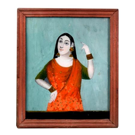 Vintage Glass Painting of Lady for Home Decoration