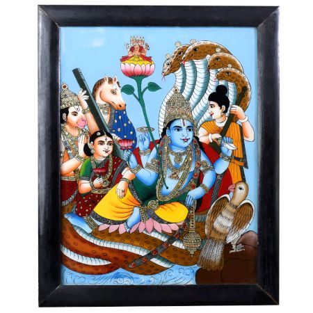 Lord Vishnu Hand-Painted Glass Painting for Prayer Room