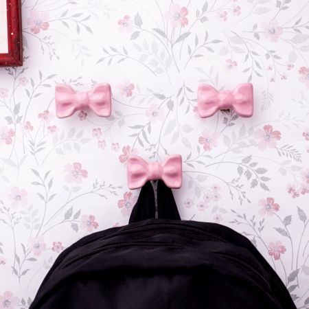 Pink Ceramic Bow Modern Wall Hook-Pack of 3