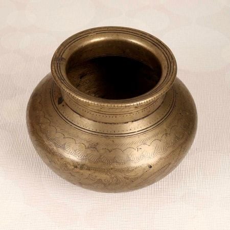 Engraved Handcrafted Brass Holy Water Pot for Hindu Rituals
