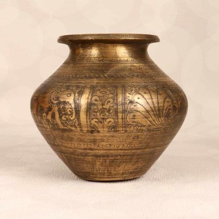 Beautiful Brown Finish Brass Holy Water Pot with Engraving