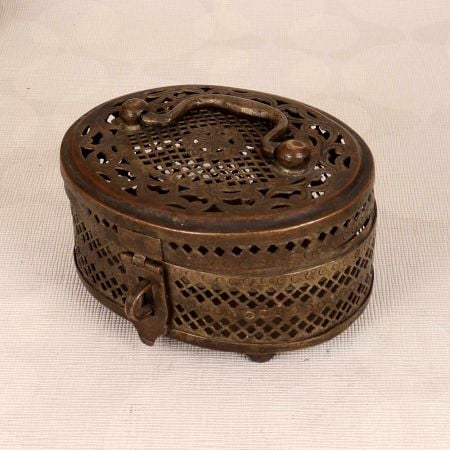 Handcrafted Vintage Brass Jewelry Box in Jali Work for Decoration