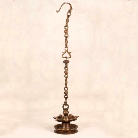 Handcrafted Indian Brass Hanging Oil Lamp for Temple