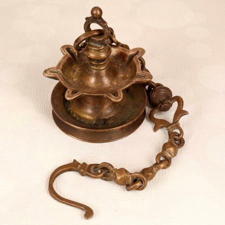 Handcrafted Indian Brass Hanging Oil Lamp for Temple