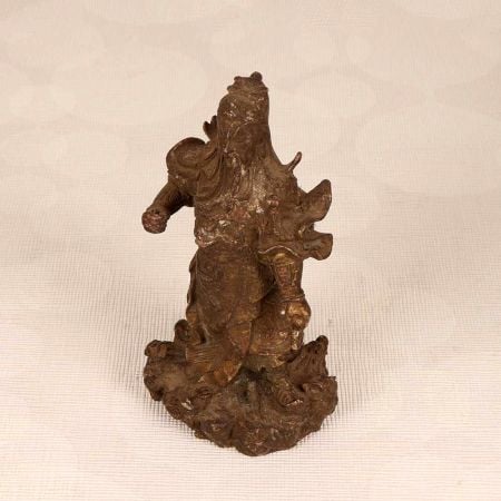 Handmade Vintage Brass Guan Gong Warrior Statue in Brown Finish