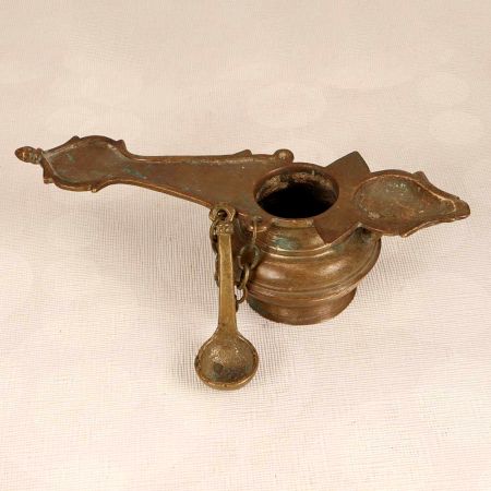 Vintage Finish Brass Ghee Lamp with Spoon for Prayer Room