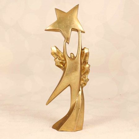Handmade Golden Colour Finish Brass Trophy in Folk Art