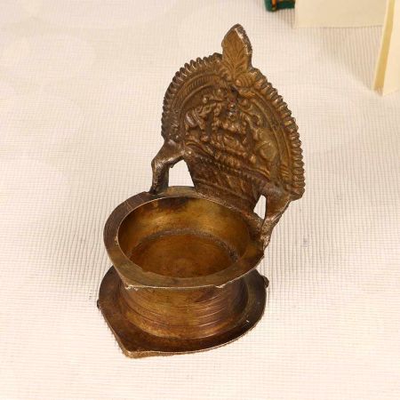 Handcrafted South Indian Brass Gaja Lakshmi Oil Lamp for Decor