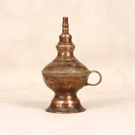 Gujarati Art Vintage Brass Oil Lamp for Prayer Room