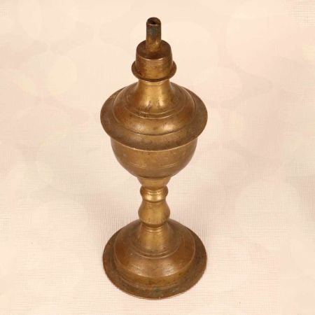 Vintage Brown Brass Oil Lamp from Gujarat for Prayer Room