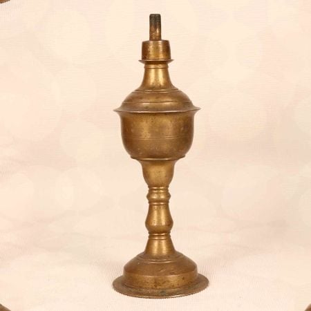 Vintage Brown Brass Oil Lamp from Gujarat for Prayer Room