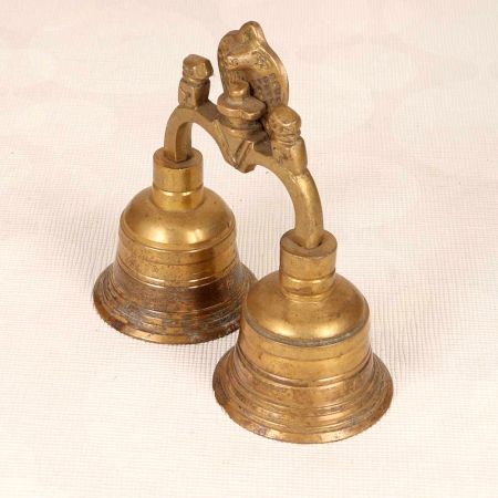 Finest Brass Double Temple Bell with Shivling and Cobra Carving