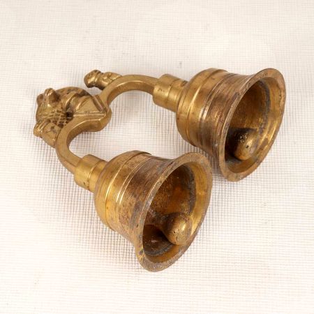 Finest Brass Double Temple Bell with Shivling and Cobra Carving