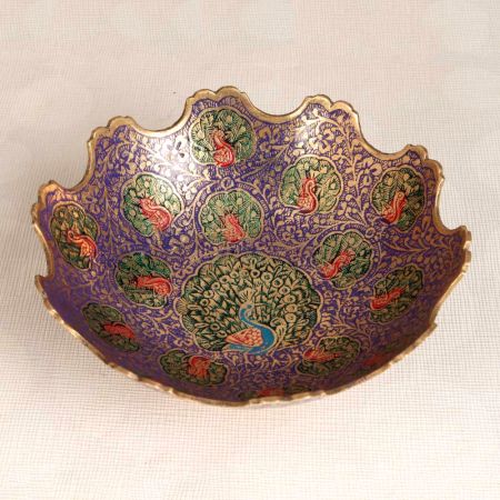 Handcrafted Enamel Work Brass Fruit Bowl for Home Decor