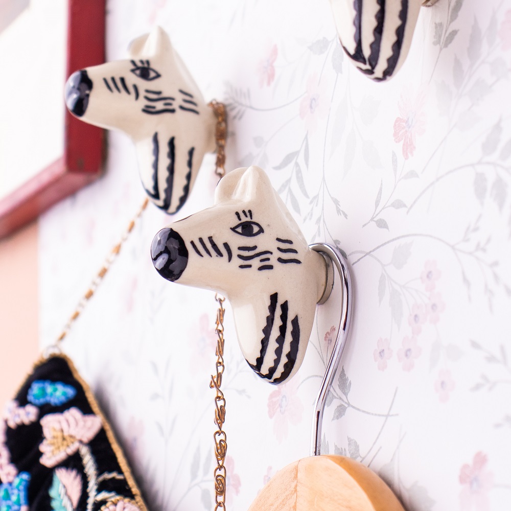 Zebra Head Pattern Ceramic Wall Hooks-3 Pieces
