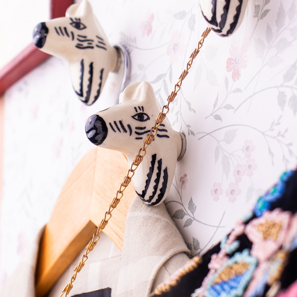 Zebra Head Pattern Ceramic Wall Hooks-3 Pieces