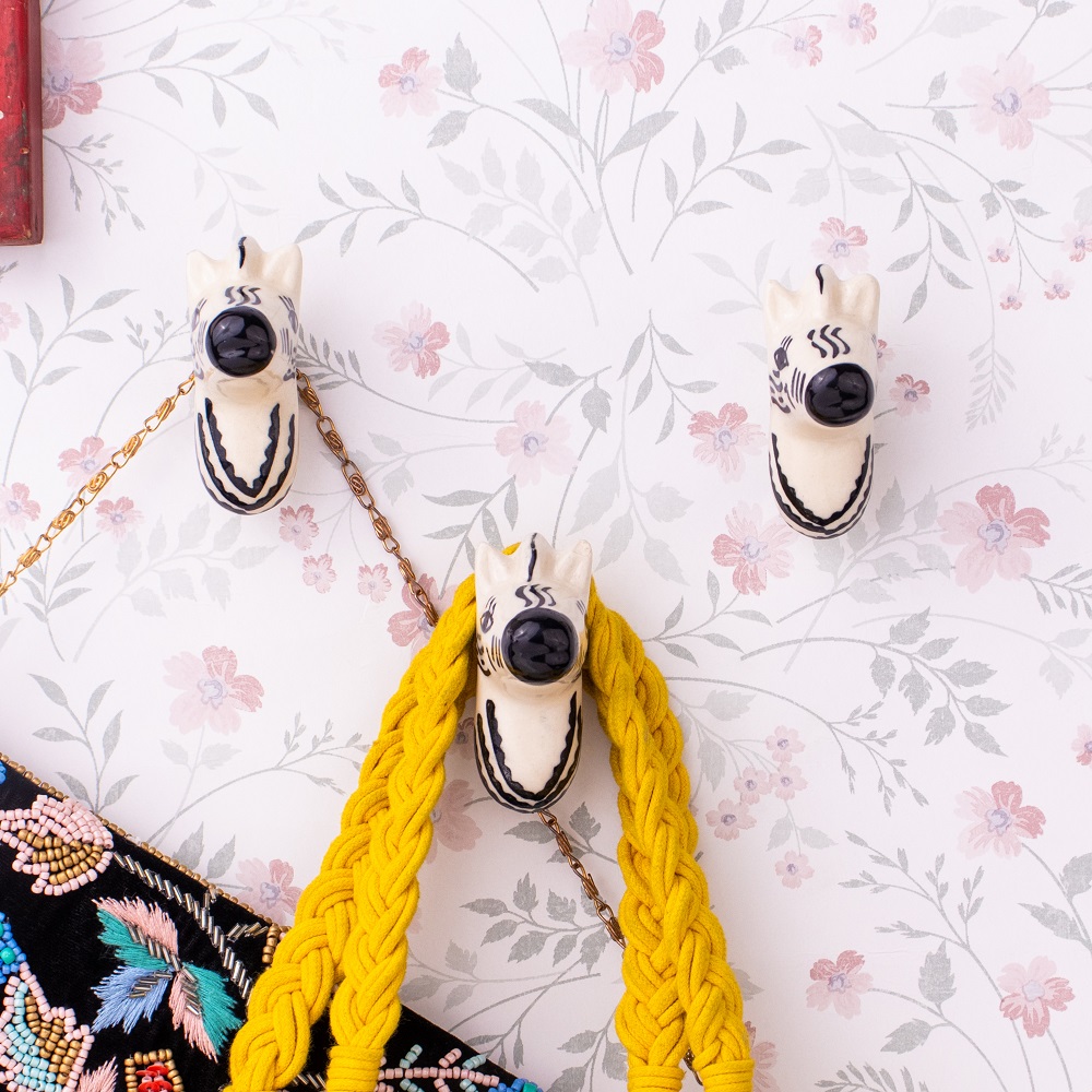 Zebra Head Pattern Ceramic Wall Hooks-3 Pieces