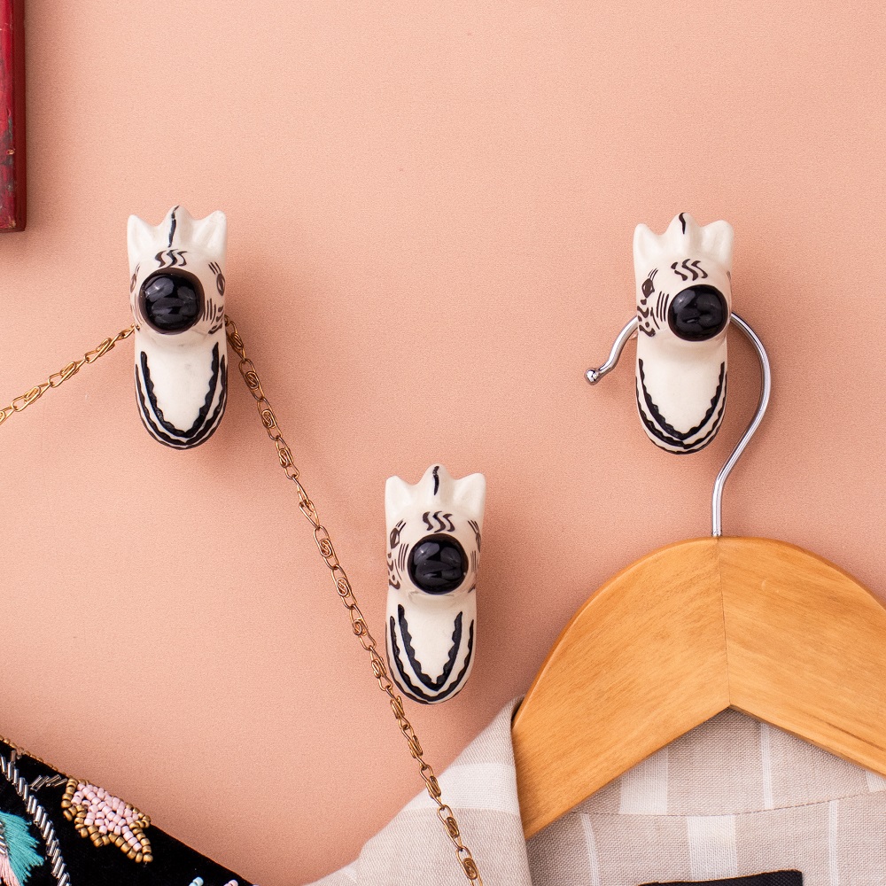 Zebra Head Pattern Ceramic Wall Hooks-3 Pieces