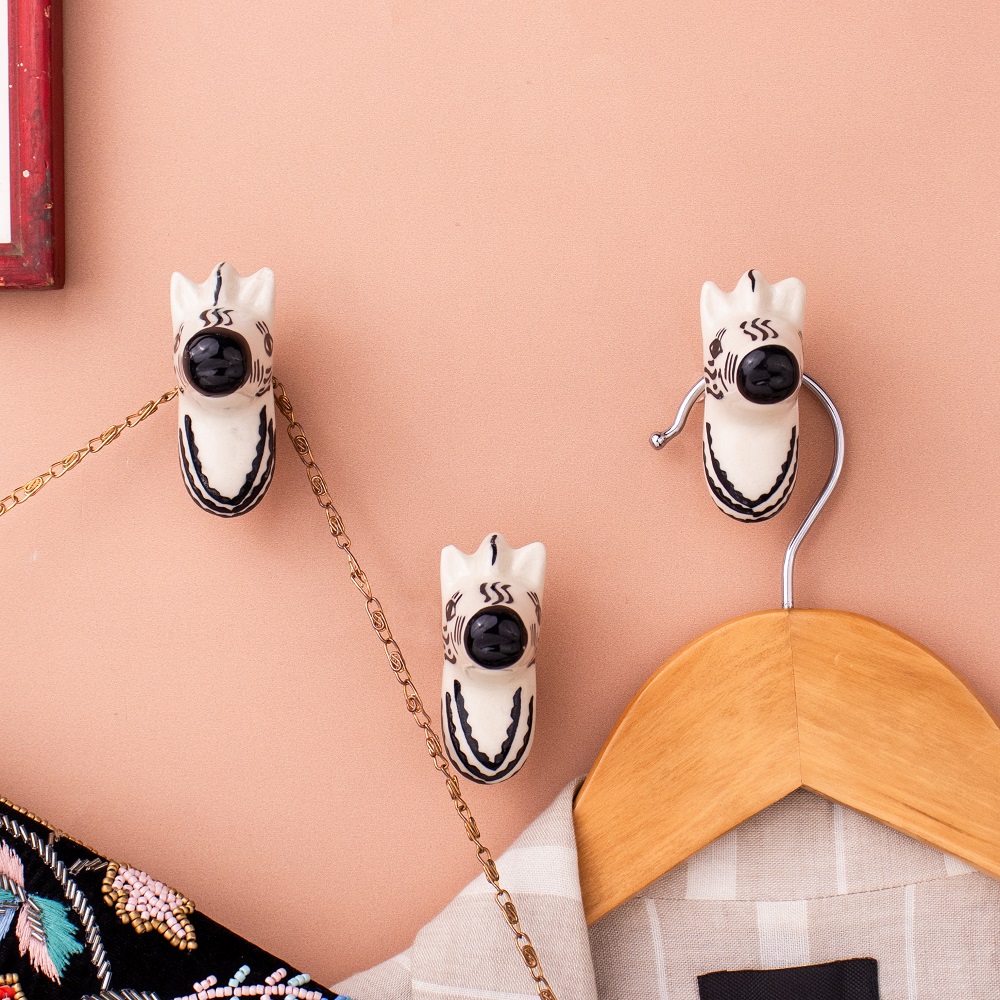 Zebra Head Pattern Ceramic Wall Hooks-3 Pieces