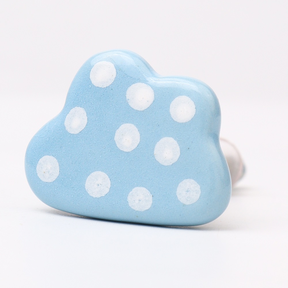 Sky Blue White Dot Cloud Ceramic Cabinet Knob