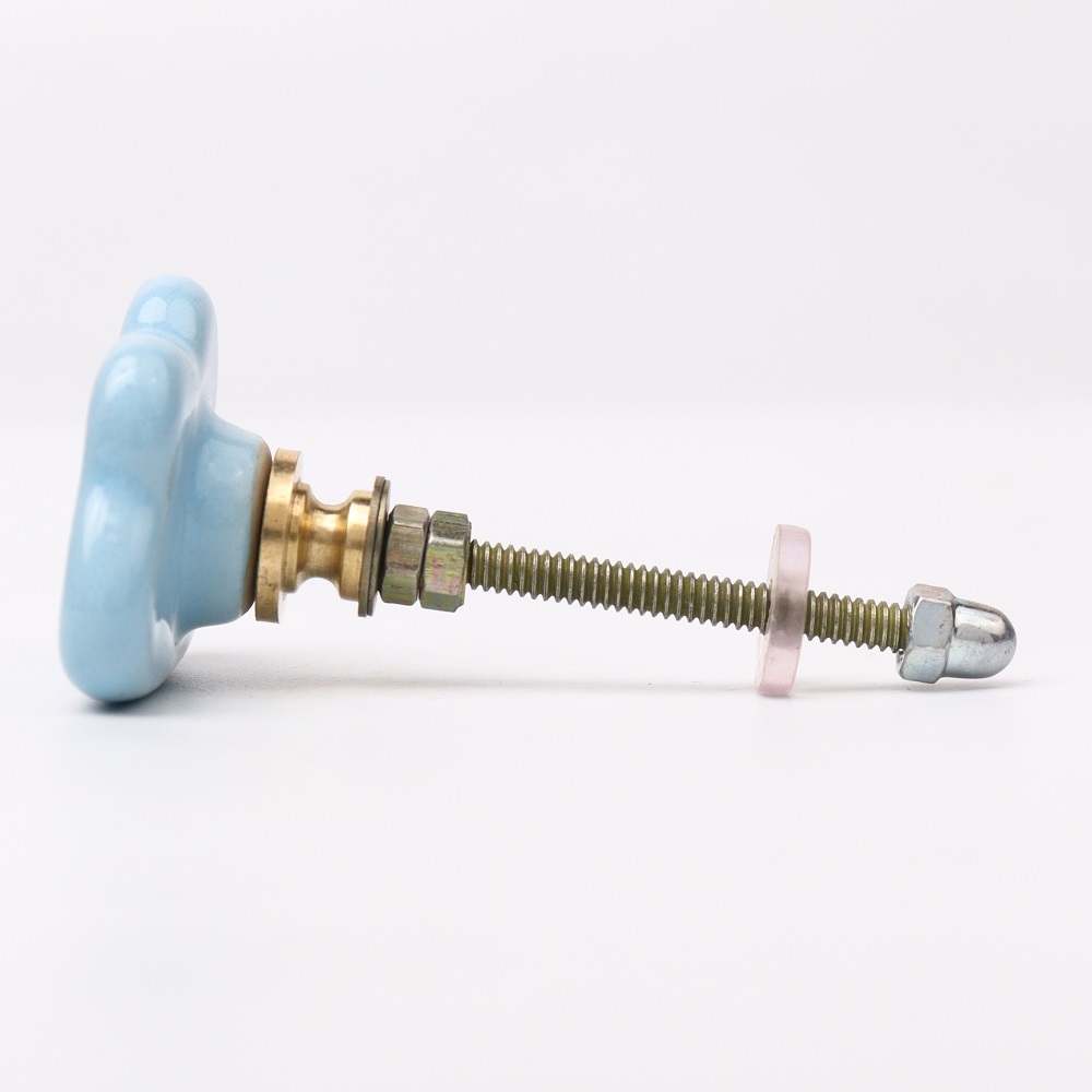 Sky Blue White Dot Cloud Ceramic Cabinet Knob