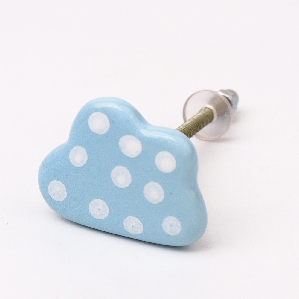 Sky Blue White Dot Cloud Ceramic Cabinet Knob