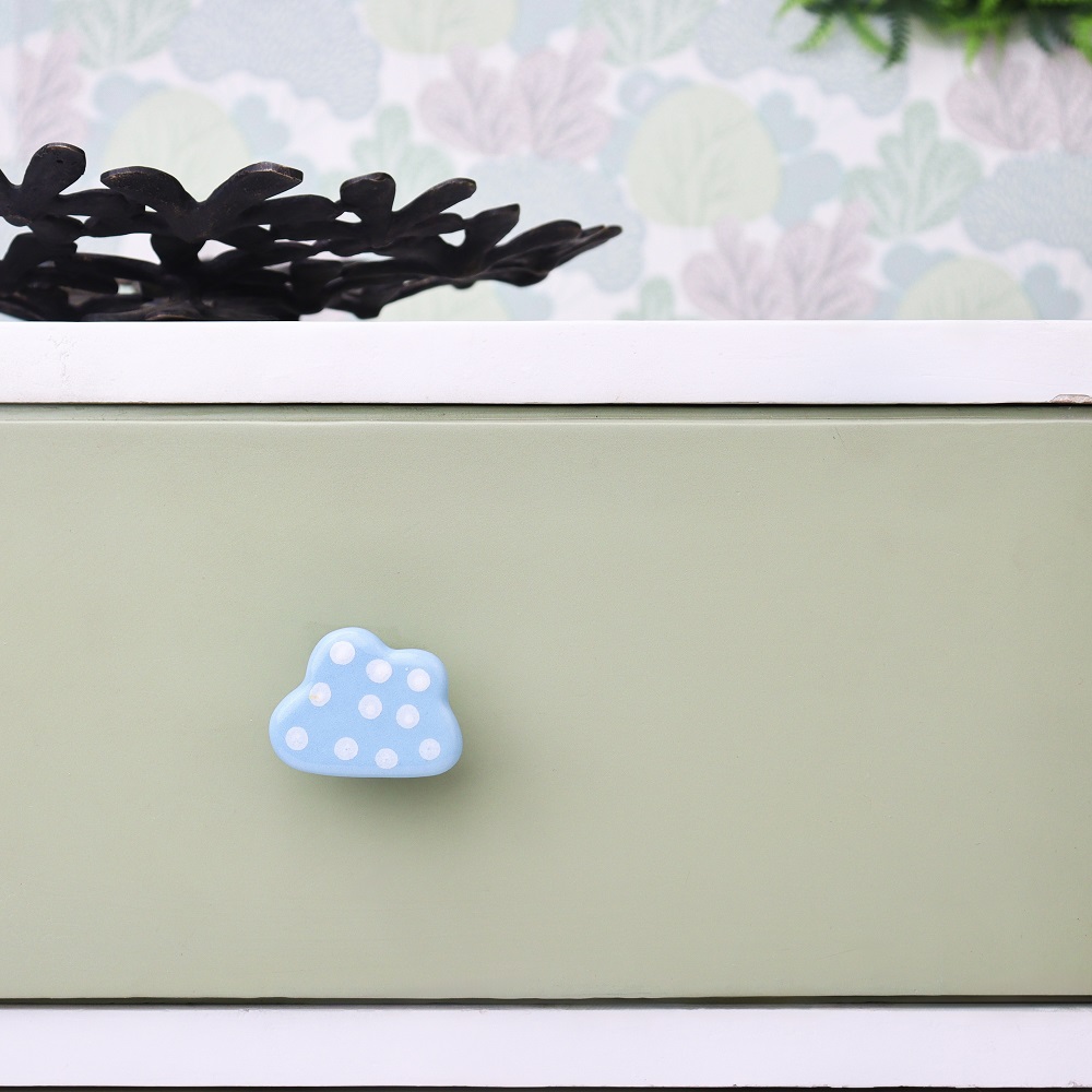 Sky Blue White Dot Cloud Ceramic Cabinet Knob