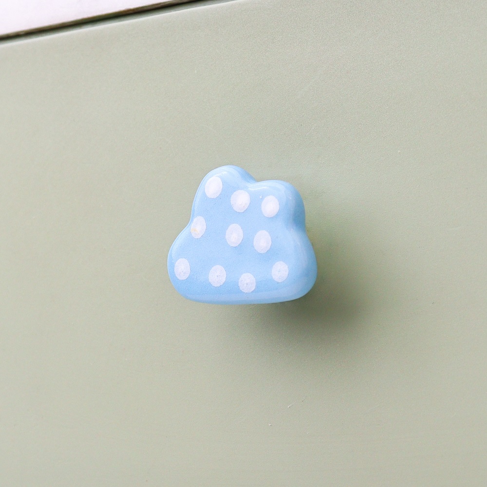 Sky Blue White Dot Cloud Ceramic Cabinet Knob