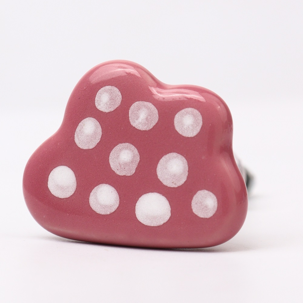 Pink White Dot Cloud Ceramic Cabinet Knob